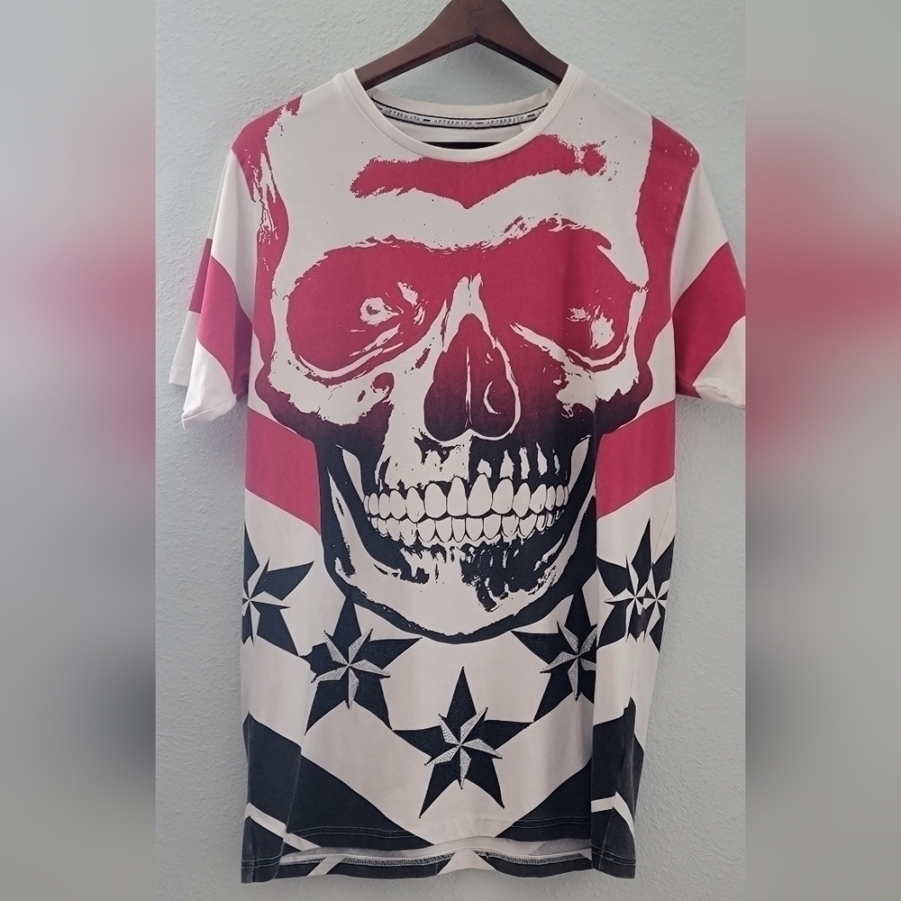 Aftermath Appearl Cobra Skull Graphic Tee Shirt Glitters M
